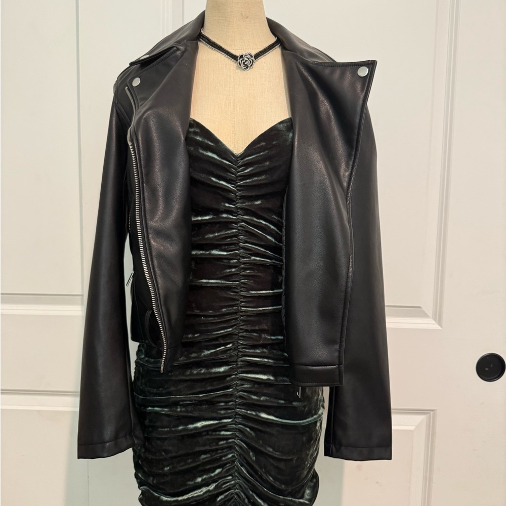 Triple 7 Black Velvet Ruched Mini Dress